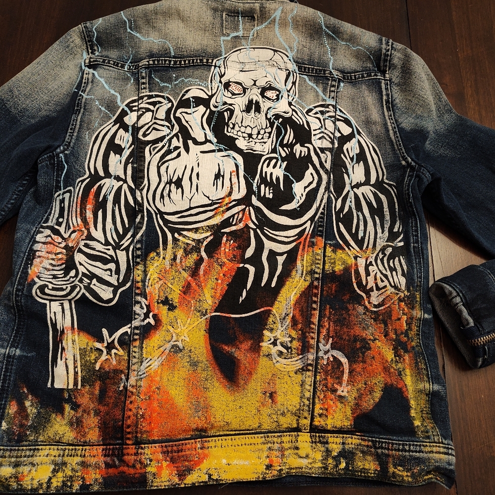 Rockstar Original Denim Jacket Fiery Skull Design